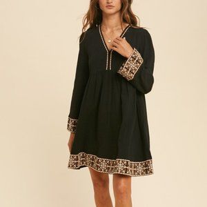 NWT Boho Vibes Cotton Embroidered V-neck Dress